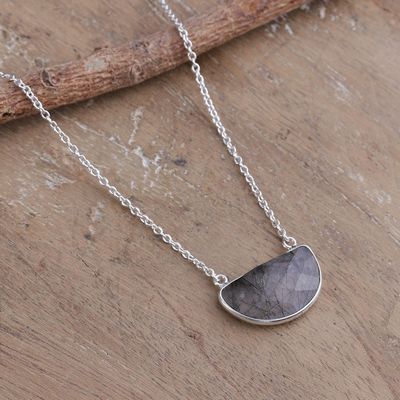 Alternate image for Silver Necklace with Rutilated Quartz Crescent Moon Pendant Stunning Crescent