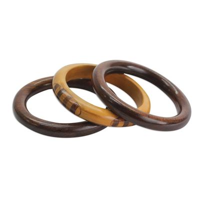 Alternate image for Handmade Mango Wood Bangle Bracelets from India Set of 3 Chic Combination
