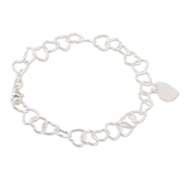 Alternate image for Heart-Shaped Sterling Silver Link Bracelet from India Many Hearts