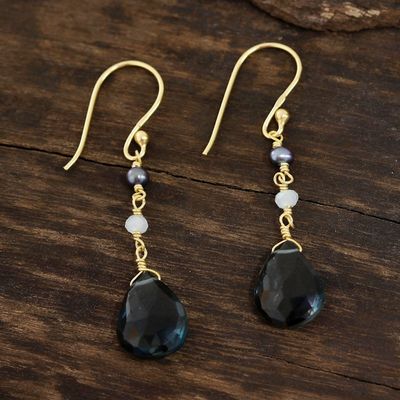 Alternate image for Gold Plated London Blue Topaz Dangle Earrings from India London Dazzle