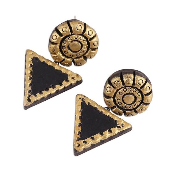 Alternate image for Gold-Tone and Black Ceramic Dangle Earrings from India Mystic Beauty