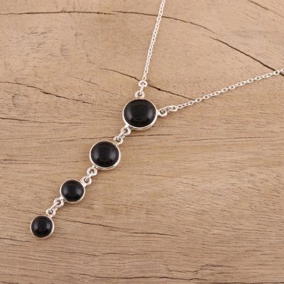 Alternate image for 925 Sterling Silver and Black Onyx Y-Necklace from India Dancing Orbs