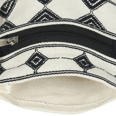 Alternate image for Light Beige and Black Hand Woven Passport Bag from India Kaleidoscope Traveler in Ivory