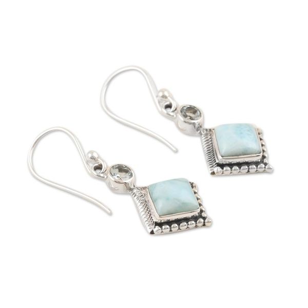 Alternate image for Handmade Larimar and Blue Topaz Earrings Frosty Fusion