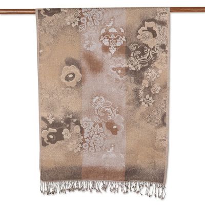 Alternate image for Cotton  Wool Shawl with Floral Pattern Woven in India Sandy Charm