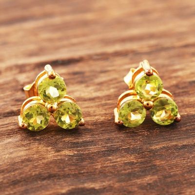 Alternate image for Gold-Plated Sterling Silver Peridot Stud Earrings from India Chennai Stars