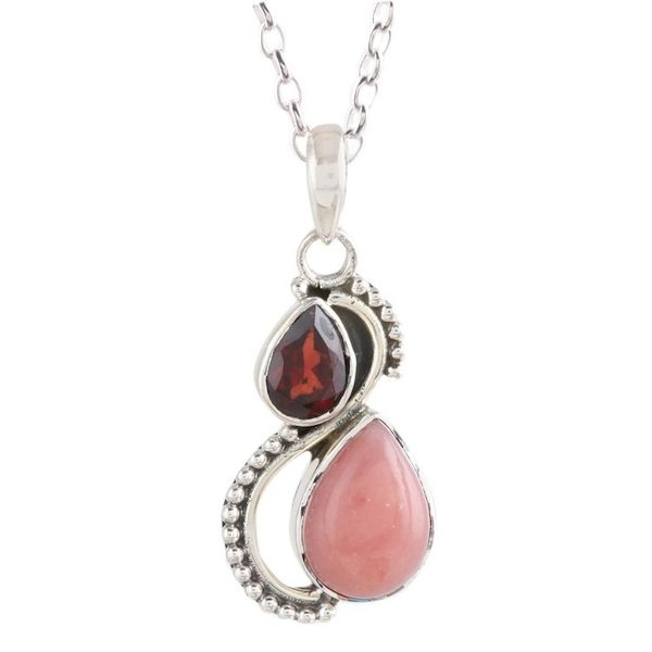 Alternate image for Garnet and Opal Teardrop Pendant Necklace from India Two Teardrops