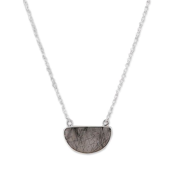 Alternate image for Silver Necklace with Rutilated Quartz Crescent Moon Pendant Stunning Crescent