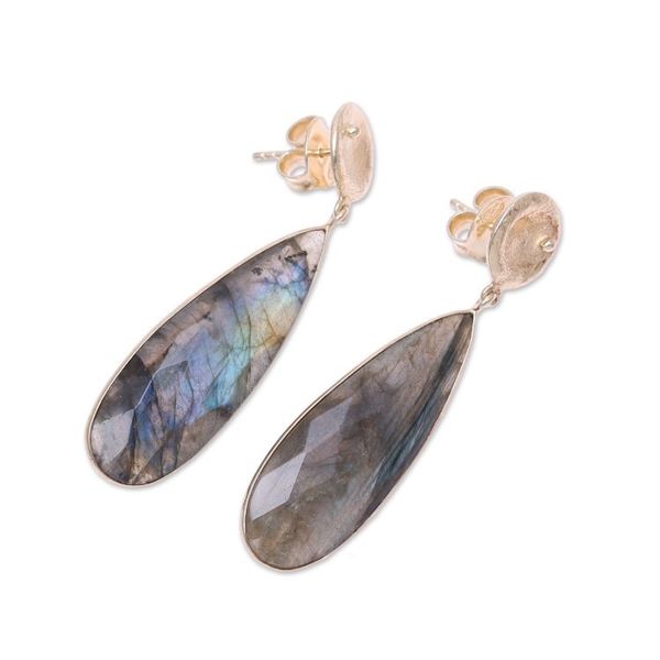 Alternate image for Gold Plated 28-Carat Labradorite Earrings from India Northern Drops