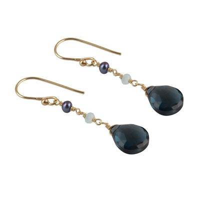 Alternate image for Gold Plated London Blue Topaz Dangle Earrings from India London Dazzle