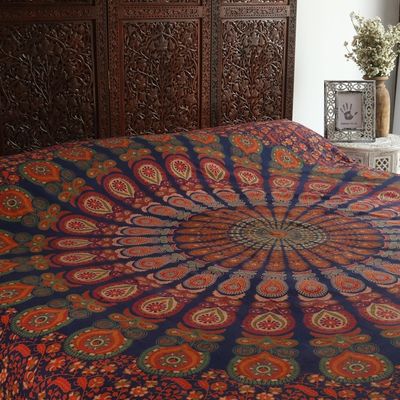 Alternate image for Orange Cotton Buddhist Mandala Bohemian Wall Tapestry Leafy Mandala