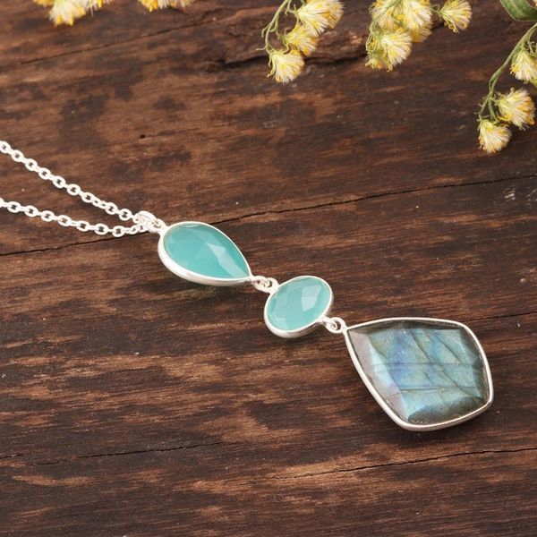 Alternate image for Labradorite and Chalcedony Pendant Necklace from India Aurora Combination