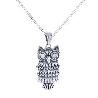 Alternate image for Combination Finish Sterling Silver Owl Pendant Necklace Owl Flair
