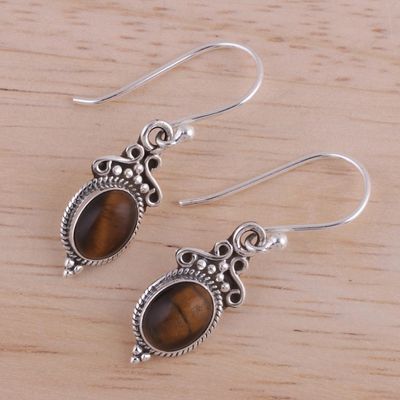 Alternate image for Tigers Eye and Sterling Silver Dangle Earrings from India Sleek Charm