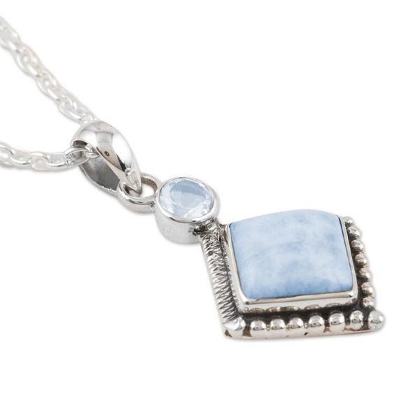 Alternate image for Hand Made Larimar and Blue Topaz Pendant Necklace Frosty Fusion