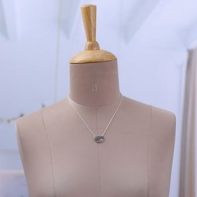 Alternate image for Silver Necklace with Rutilated Quartz Crescent Moon Pendant Stunning Crescent