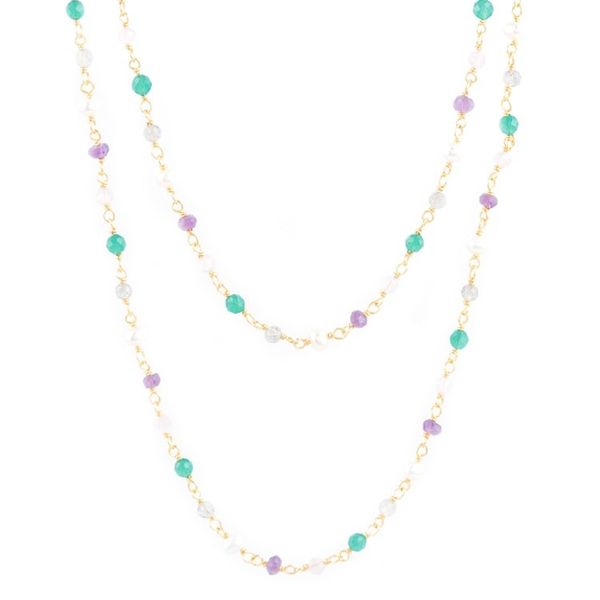 Alternate image for Gold-Plated Green Onyx and Amethyst Beaded Necklace In Sync