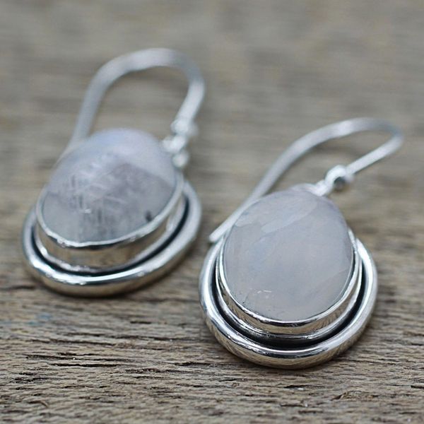Alternate image for Rainbow Moonstone and Sterling Silver Dangle Earrings Lunar Goddess