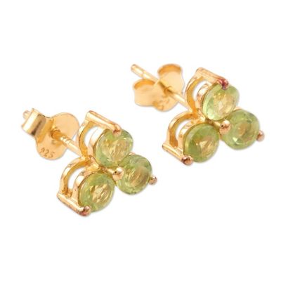 Alternate image for Gold-Plated Sterling Silver Peridot Stud Earrings from India Chennai Stars