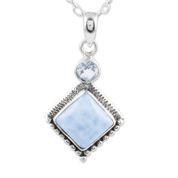 Alternate image for Hand Made Larimar and Blue Topaz Pendant Necklace Frosty Fusion