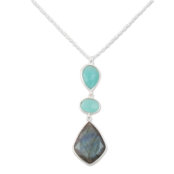 Alternate image for Labradorite and Chalcedony Pendant Necklace from India Aurora Combination