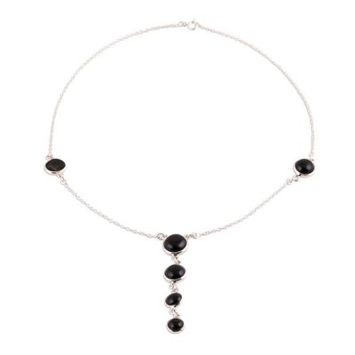 Alternate image for 925 Sterling Silver and Black Onyx Y-Necklace from India Dancing Orbs