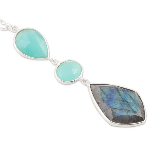 Alternate image for Labradorite and Chalcedony Pendant Necklace from India Aurora Combination