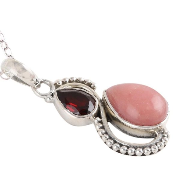 Alternate image for Garnet and Opal Teardrop Pendant Necklace from India Two Teardrops