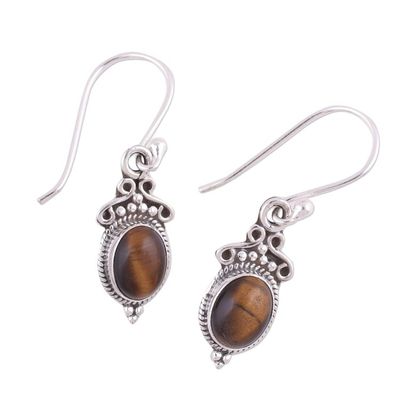Alternate image for Tigers Eye and Sterling Silver Dangle Earrings from India Sleek Charm
