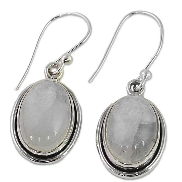Alternate image for Rainbow Moonstone and Sterling Silver Dangle Earrings Lunar Goddess