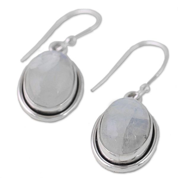 Alternate image for Rainbow Moonstone and Sterling Silver Dangle Earrings Lunar Goddess