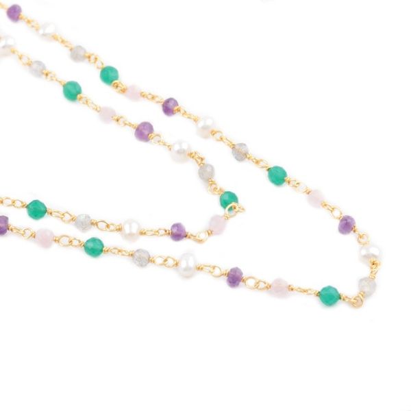 Alternate image for Gold-Plated Green Onyx and Amethyst Beaded Necklace In Sync