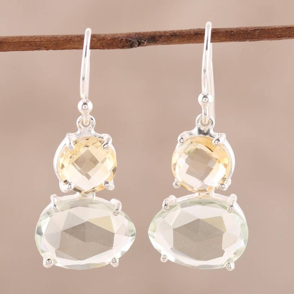 Faceted Prasiolite and Citrine Earrings from India 'Regal Air'