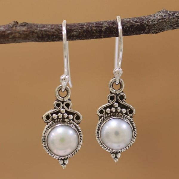 Alternate image for Cultured Pearl Sterling Silver Dangle Earrings from India Glossy Charm