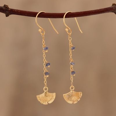 Alternate image for Gold Plated Iolite Ginkgo Leaf Dangle Earrings from India Ginkgo Hope