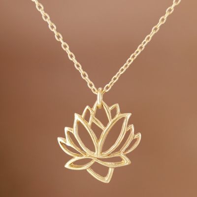 Alternate image for Gold-Plated Pendant Necklace with Lotus Motif Lotus of the Land