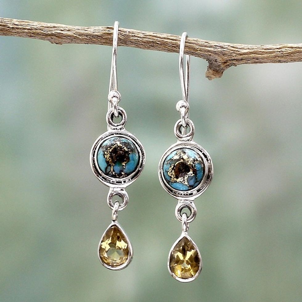 Two Carat Citrine Dangle Earrings from India 'Sunny Droplets'