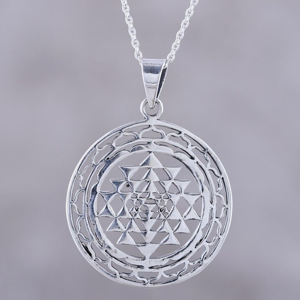 Handcrafted Sterling Silver Om Visualized Pendant Necklace 'Om in Symmetry'