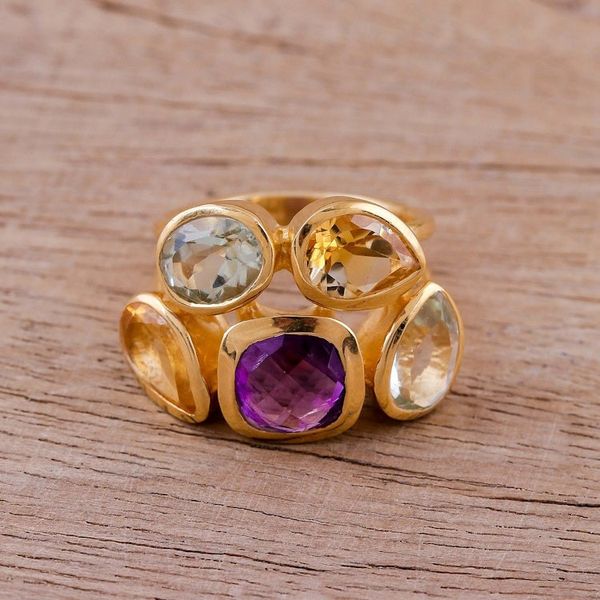 Alternate image for Amethyst Citrine and Blue Topaz Gold Vermeil Cocktail Ring The Five Allures