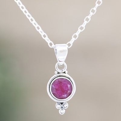 Alternate image for Hand Crafted Ruby and Sterling Silver Pendant Necklace Air Bubble in Pink