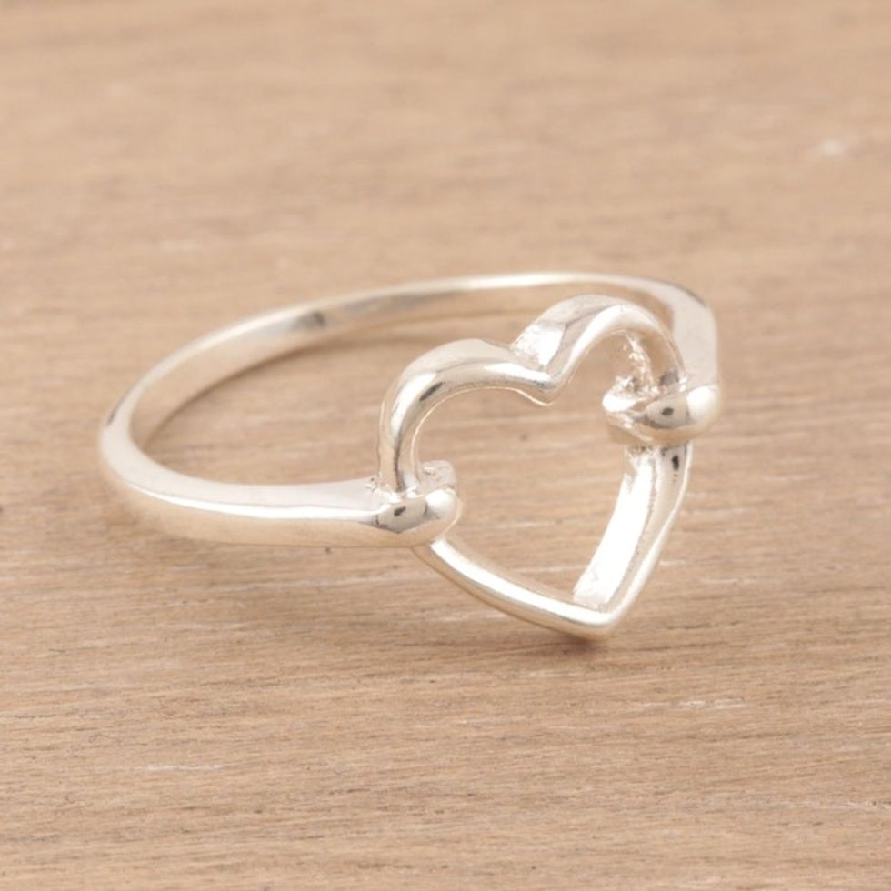 Heart-Shaped Sterling Silver Band Ring from India 'Luminous Heart'