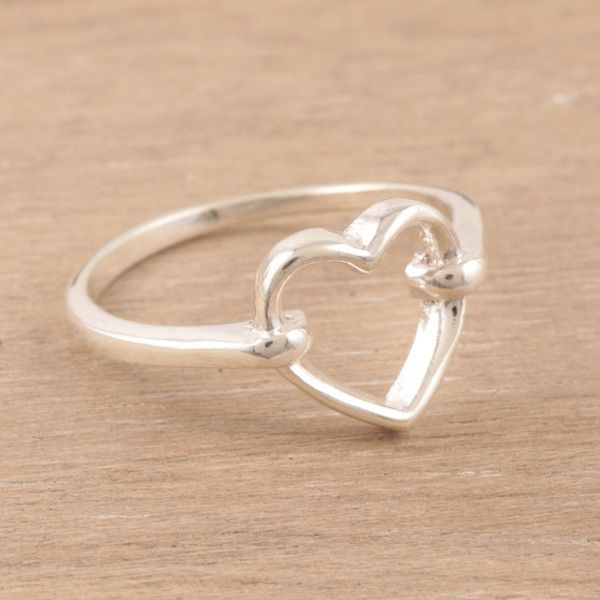 Alternate image for Heart-Shaped Sterling Silver Band Ring from India Luminous Heart