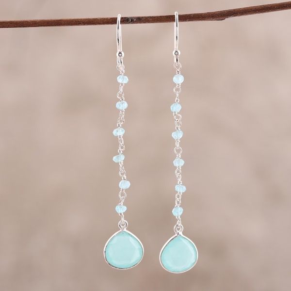 Alternate image for 4 Carat Chalcedony Dangle Earrings from India Morning Drops