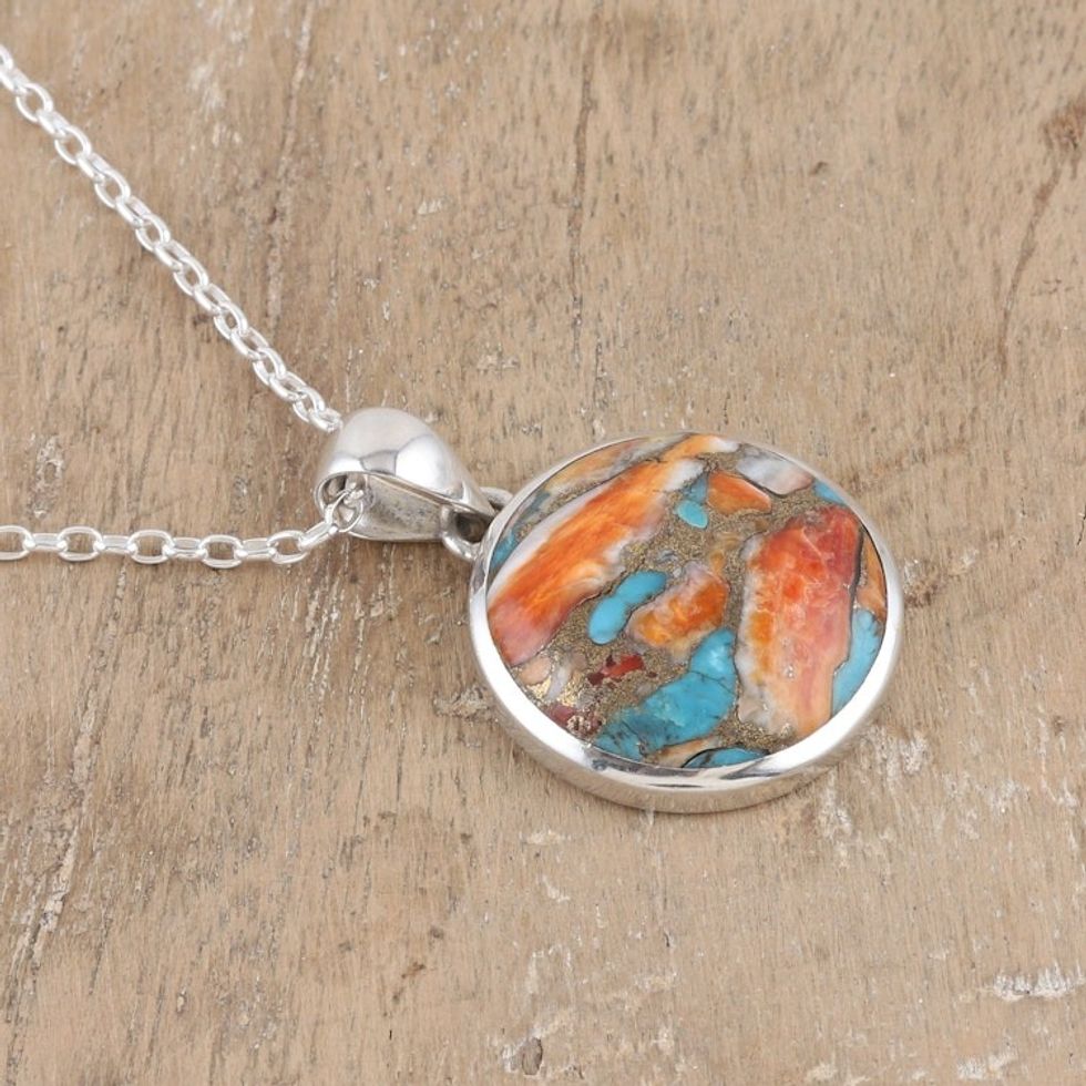 Sterling Silver Pendant Necklace with Composite Turquoise 'Sunset at the Island'