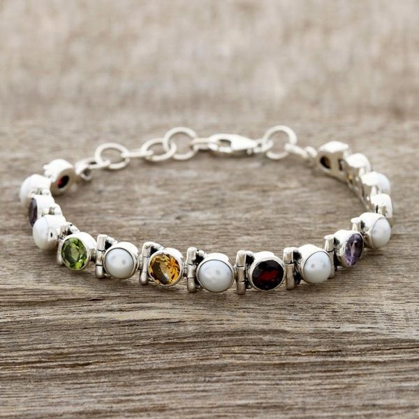 Alternate image for Cultured Pearl and Multi-Gem Tennis Bracelet from India Sparkling Grace