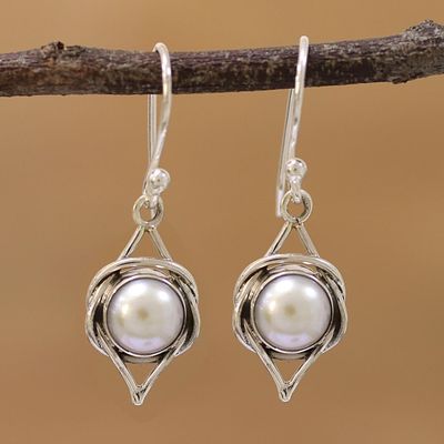 Alternate image for Indian Cultured Pearl and Sterling Silver Dangle Earrings Intricate Twirl