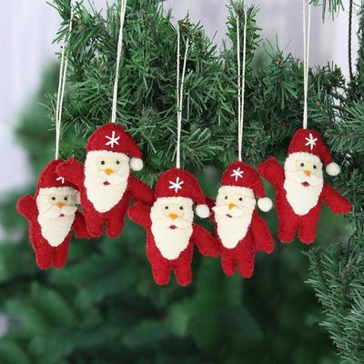 Alternate image for Set of 5 Wool Felt Santa Ornaments Santa Dance