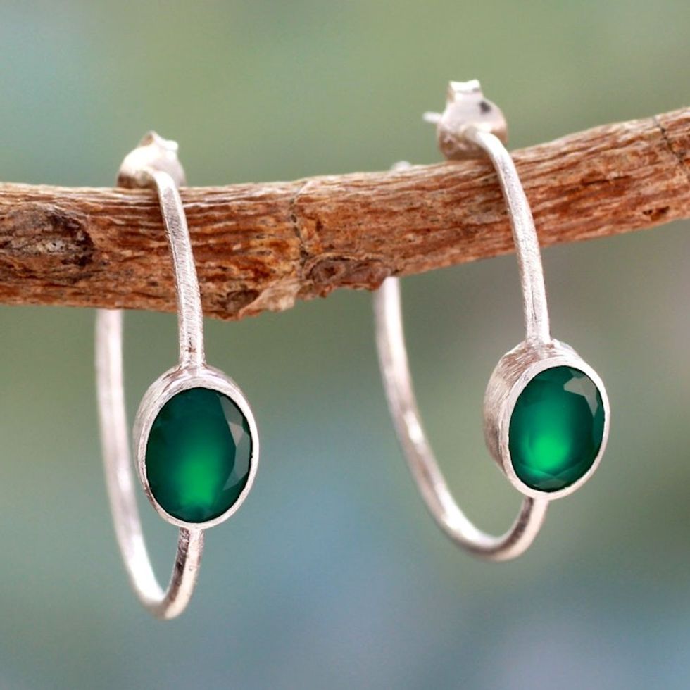 Modern Minimalist Green Onyx Earrings 'Contemporary Green'