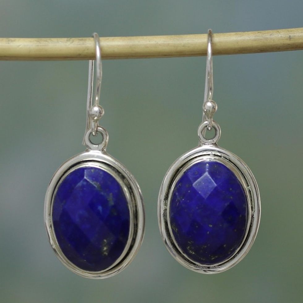 Lapis Lazuli Earrings Sterling Silver Jewelry from India 'Blue Destiny'