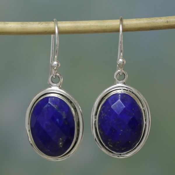 Alternate image for Lapis Lazuli Earrings Sterling Silver Jewelry from India Blue Destiny